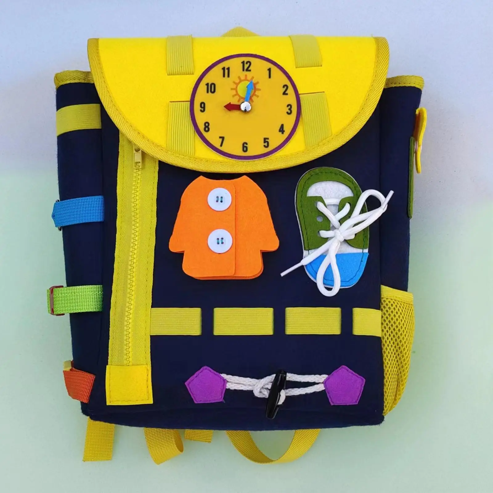Toddlers Backpack Busy Board Easy to Play with Zip, Button, Laces, Clock Children Travel Toy for Birthday Gifts 1 2 3 4 Year Old