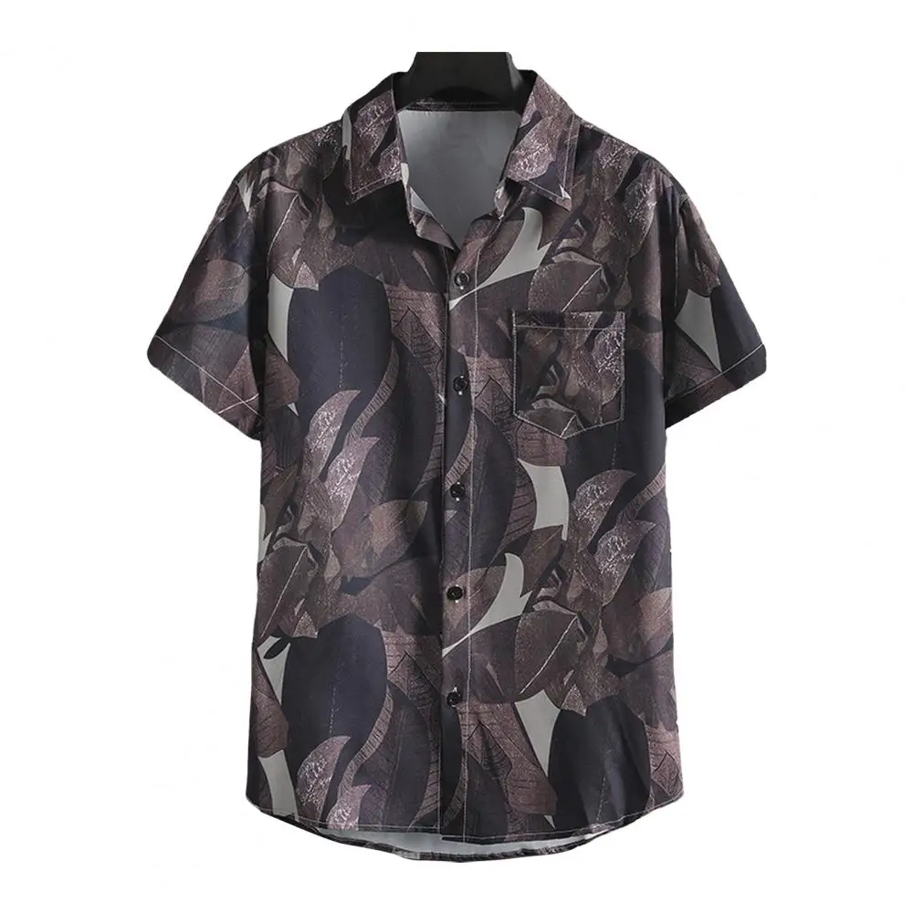 

Summer Men Shirt Floral Print Short Sleeves Loose Single-breasted Turn-down Collar Top camisa social masculinas