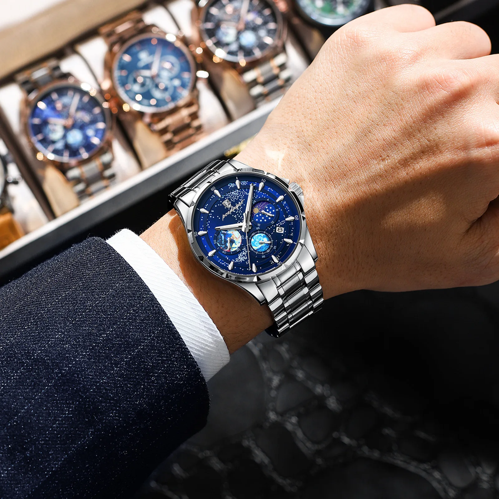 Brand multi-functional luminous commercial versatile gold men's watch waterproof quartz watch   poedagar