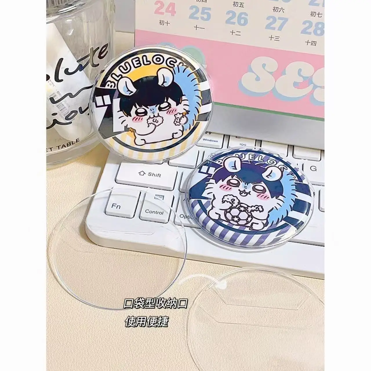 6개입 투명 원형 배지 보호 슬리브, 58mm & 75mm 이타백 장 스크래치 방지 및 낙하 방지 파우치