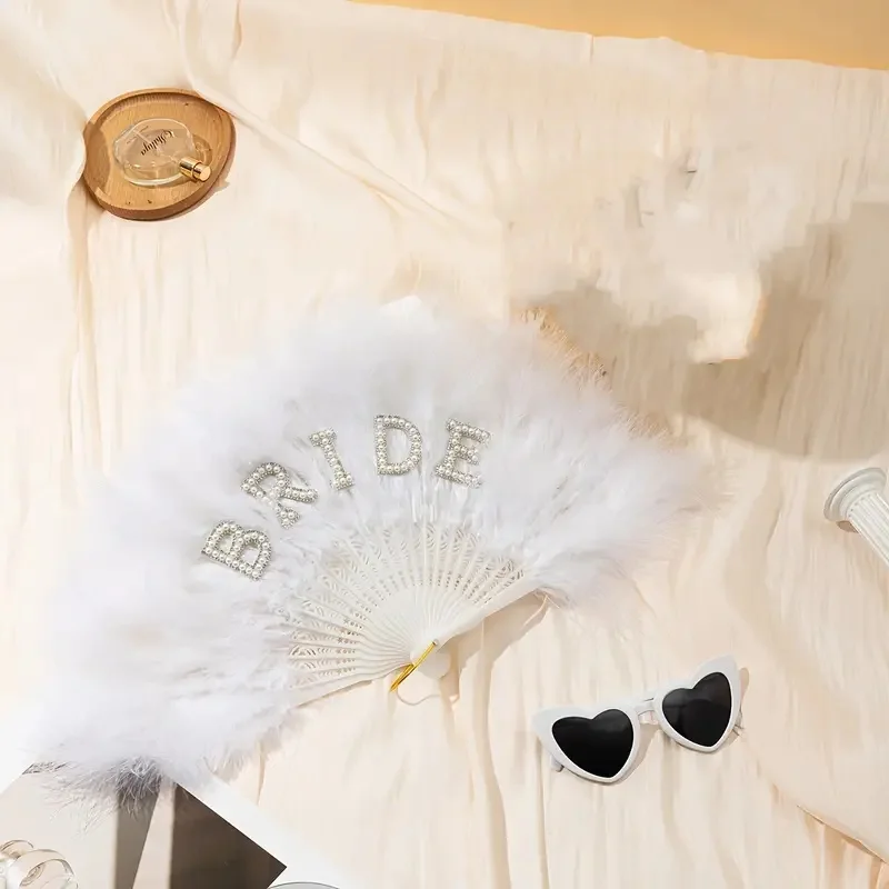 folding fan hand fan Bride Feather Fan Foldable Party Engagement Wedding Decoration Girls Single Trip Party Decor Accessories Gifts