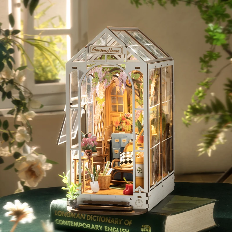 Rolife Holiday Garden House 3D Wooden Puzzle DIY Book Nook Shelf