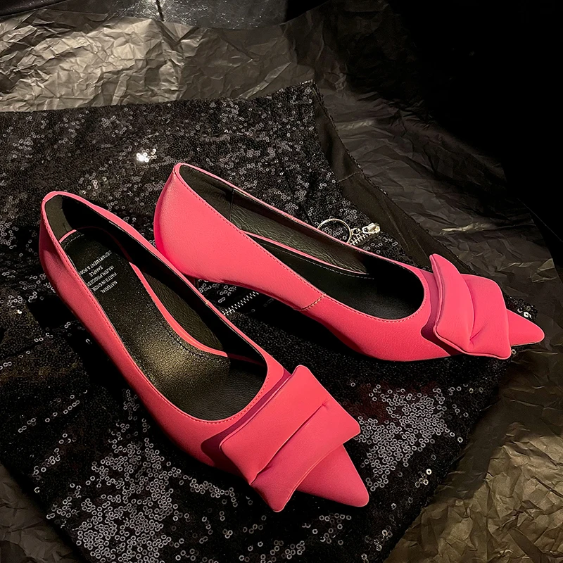

2023 new Spring women pumps natural leather 22-24.5cm length cowhide+pigskin pointed toe bowknot shoes for women high heels