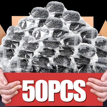 50/1pcs Heavy Duty Wire Steel Cleaning Ball Stainless Steel Dishwashing Balls Scrubbers Cleaner Kitchen Scrubbing Sponges Tools 1
