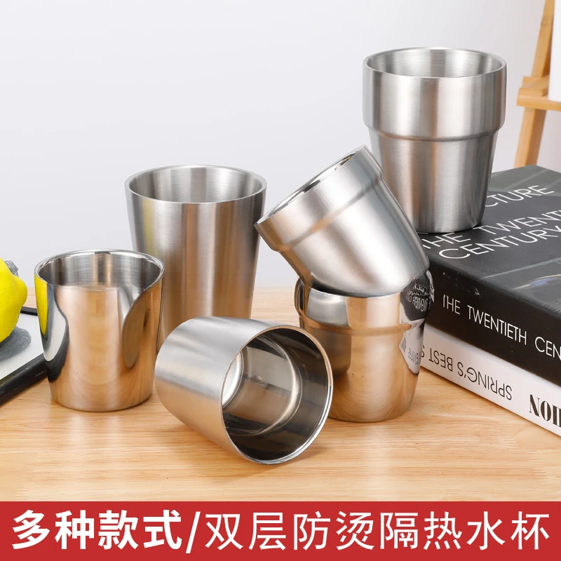 Stainless Steel Double Layer Mugs Coffee Creative Water Heat Insulation Beer Stainless Cup Drinkware