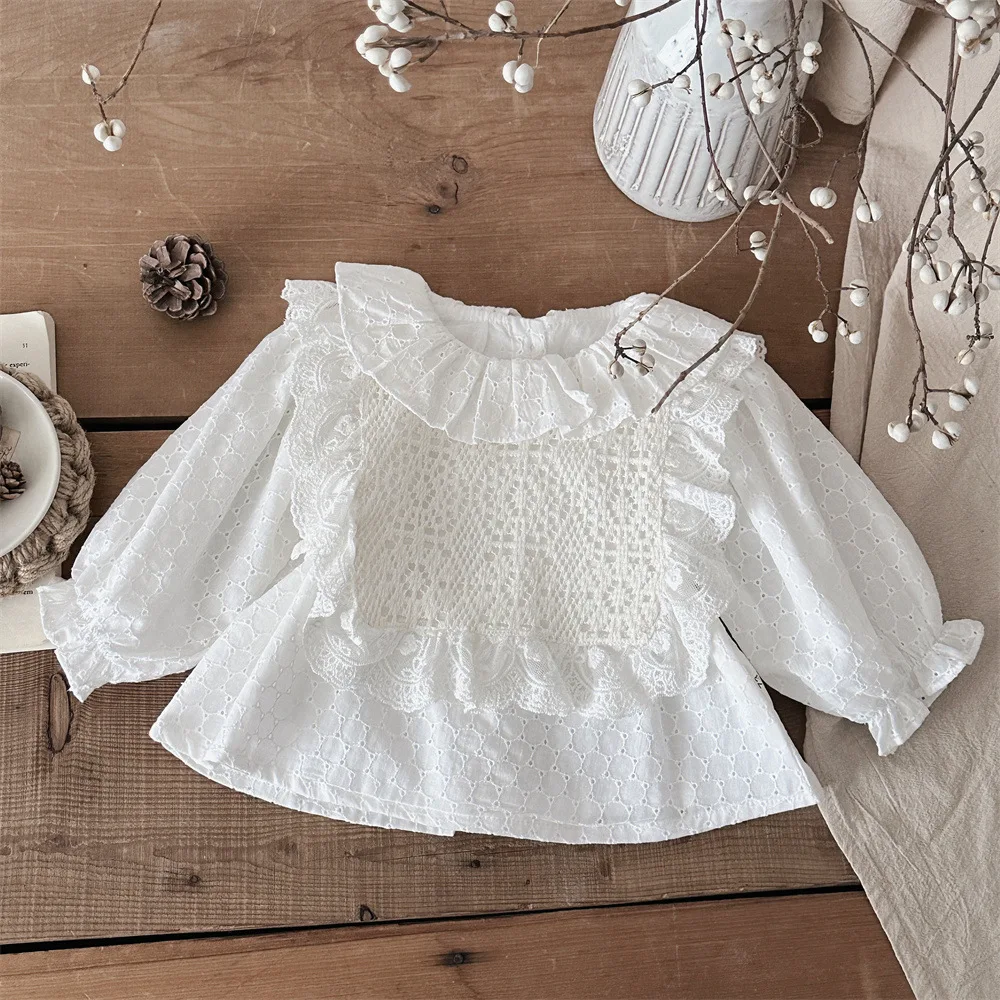 2025 Spring New Baby Clothes Girl 0-3 Years White Shirt Lace Cover Pink Bowknot Leggings 3pcs Suit Girls Cotton Clothing Set 3