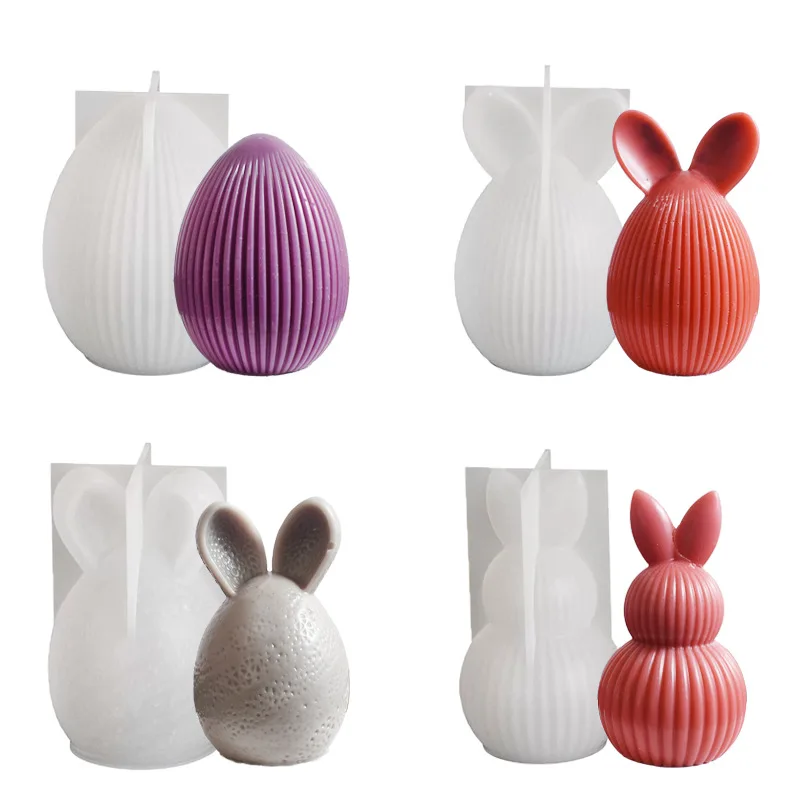 3D Stripe Rabbit Silicone Mold DIY Easter Egg Bunny Aromath Soap Candle Molds Plaster Resin Craft DIY Clay Molds Home Decor Silicone Mold