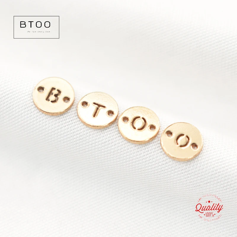 Real 14K Gold Filled 6MM Double Hole Round Letter Charm for Jewelry Making DIY Accessories Necklace Charm Hypoallergenic Jewelry