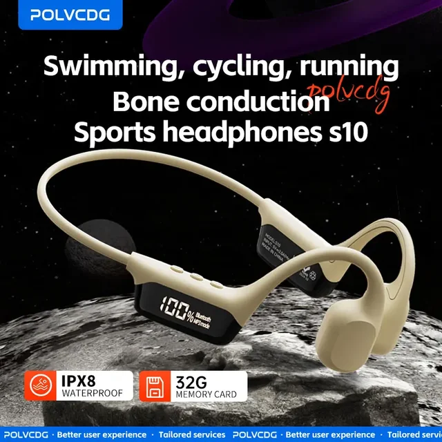 POLVCD S10 Open Bone Transmission Bluetooth 5.4 Earphones 32GB Memory LED Display Swimming Earbuds 1