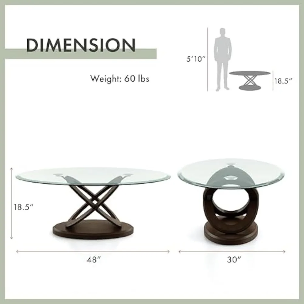 Xenda Modern Oval Glass Top Table with X-Shaped Base for Living Room, Bedroom, Home Office, 48 in, Dark Walnut Brown 3