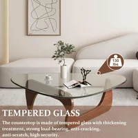 Living Room Coffee Table, Triangular Glass Coffee Table with Wooden Base, Medieval Modern Abstract Side Table 2