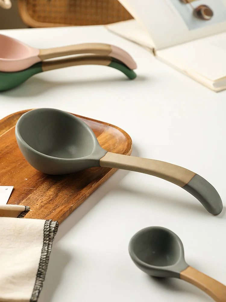 Ceramic Soup Spoon Japan Retro Style Home High Quality Porcelain Green Grey Purple Pink Spoons 2 Sizes 4 Colors Tableware