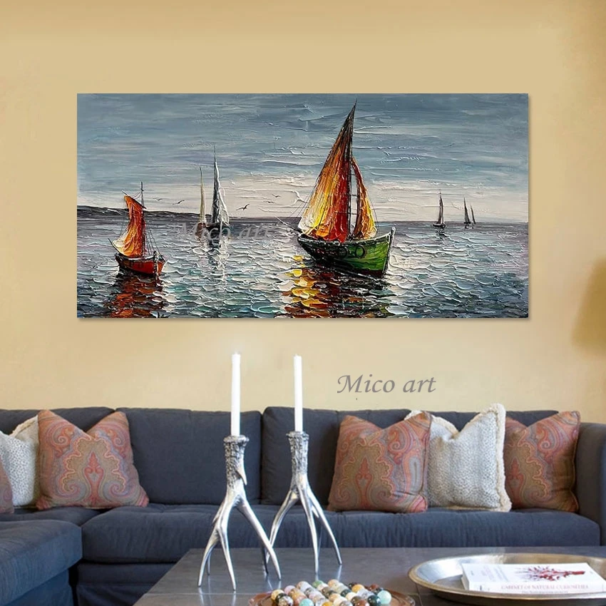 

Seagull Scenery Abstract Picture 3D Large Boat Canvas Handmade Painting Decoration Modern Wall Hanging Unframed Art Drawing