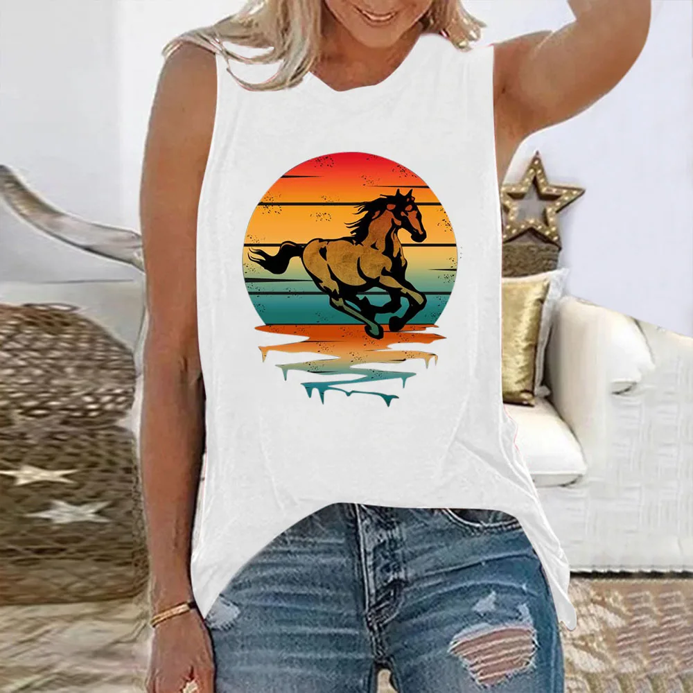 

Seeyoushy Galloping Horse Print 2023 Summer New Women's T-shirt Y2K Aesthetic Women's Top Casual Fashion Streetwear Retro Acotar