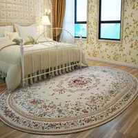 Living Room Carpets European Pastoral Style Oval Bedroom Bedside Rug Flower Printed Cloakroom Plush Floor Mats Alfombra Ковер 러그 1