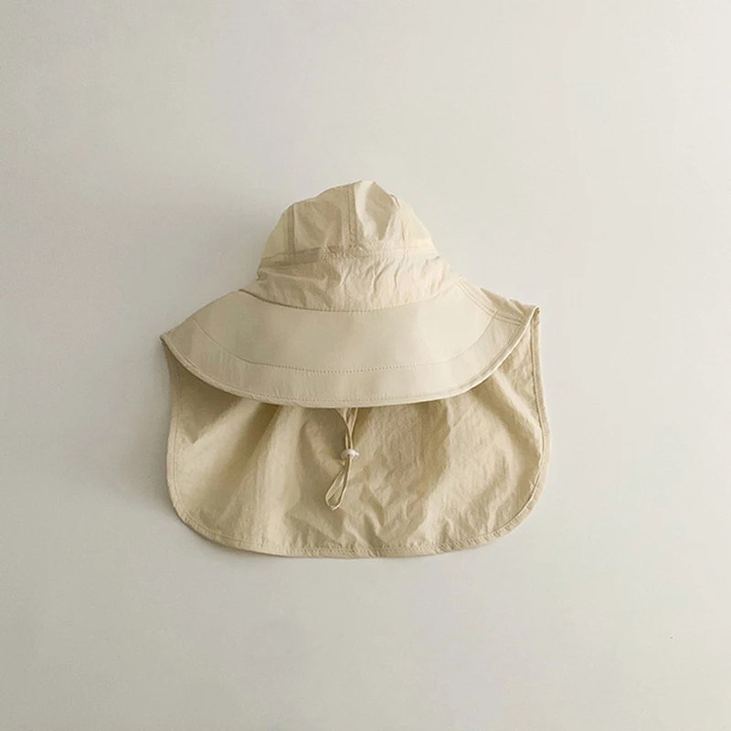 Solid Color Summer Sun Hat for Boy Girl Korean Big Brim Fisherman Cap Kids Quick Dry Mesh Anti UV Beach Cap with Neck Cover 5