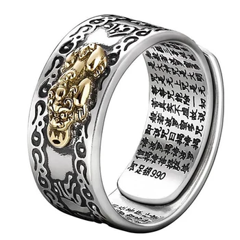 Feng Shui Pixiu Mantra Ring Buddhist Good Luck Amulet Mantra Double Protection Wealth Love Health Ring Gift For Men Women 1