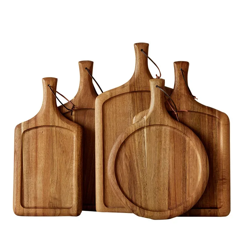 Acacia Wood Dinner Plate Wooden Steak Pizza Dish Wooden Tableware Plate Tray Western Cuisine Kitchen Supplies