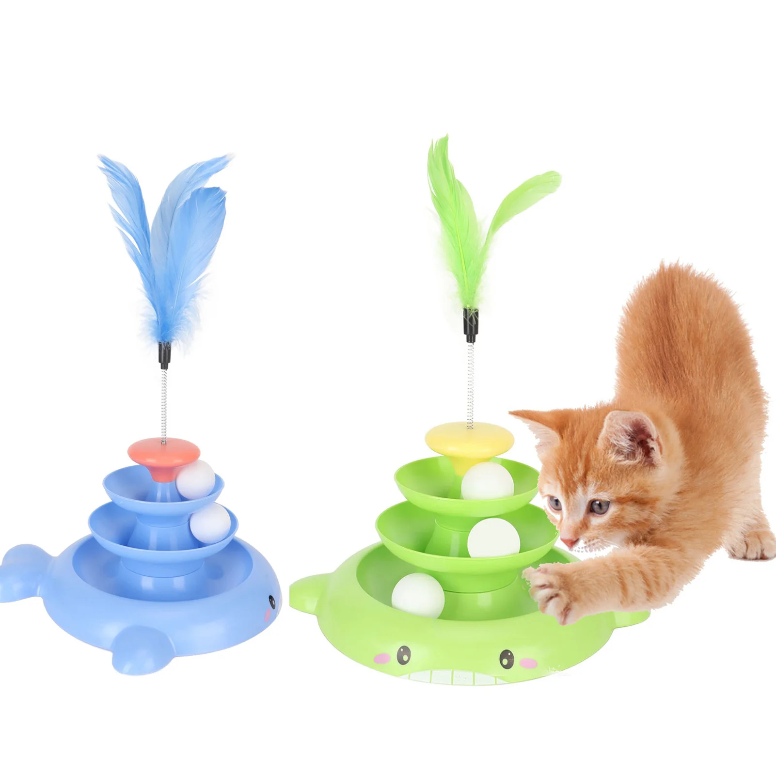 

3 Levels Cats Toy Tower Tracks Cat Toys Interactive Cat Intelligence Training Amusement Plate Tower For Cat With Teasing Feather