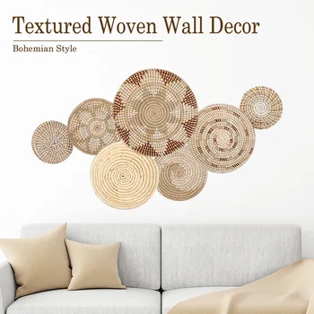 Wall Decor Set of 7 Boho Home Decorations Rattan Wall Decoration Wicker Basket Hanging Wall Baskets Decorative Plates for Wall 1