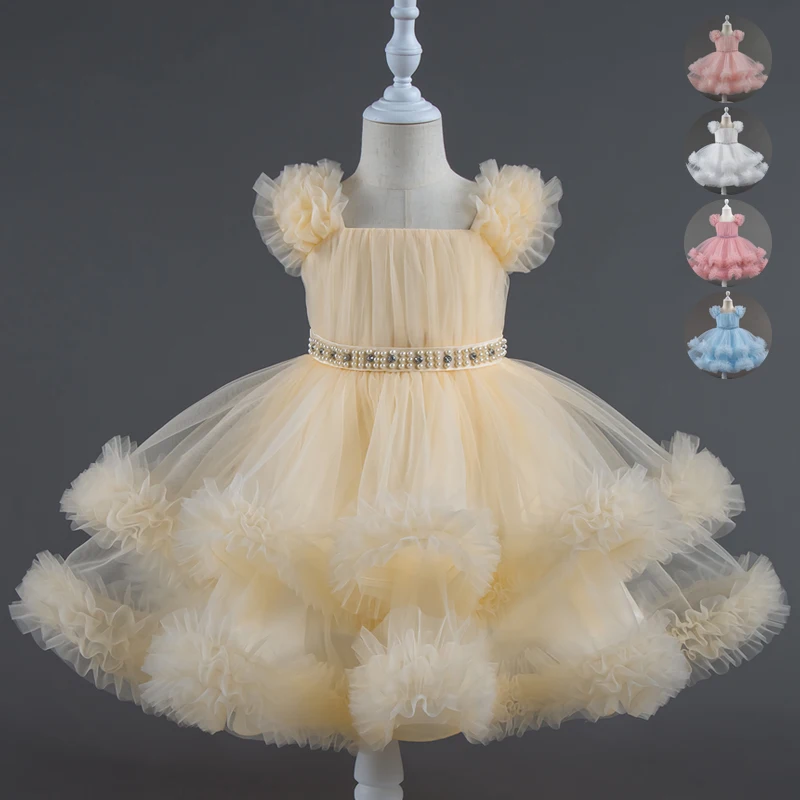 Robe bébé 0-5 ans fête d'anniversaire mariage sans manches maille moelleux mignon fille robe de princesse