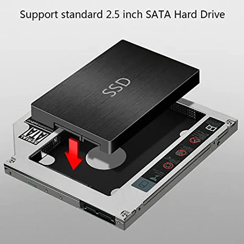 9.5mm 12.7mm Aluminum 2nd Second HDD Caddy SATA 3.0 for 2.5'' SSD DVD CD-ROM Enclosure Adapter Hard Disk Drive