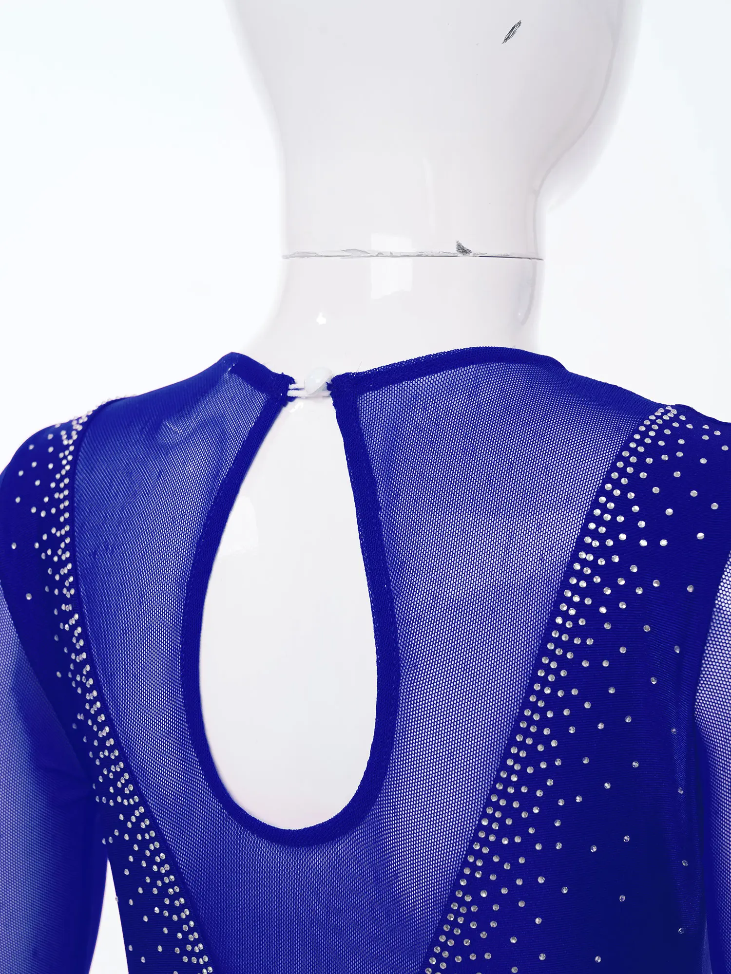 Girls Dance Costumes Rhinestone Figure Skating See-through Ballet Leotards Mesh Patchwork Hollow Out Performance