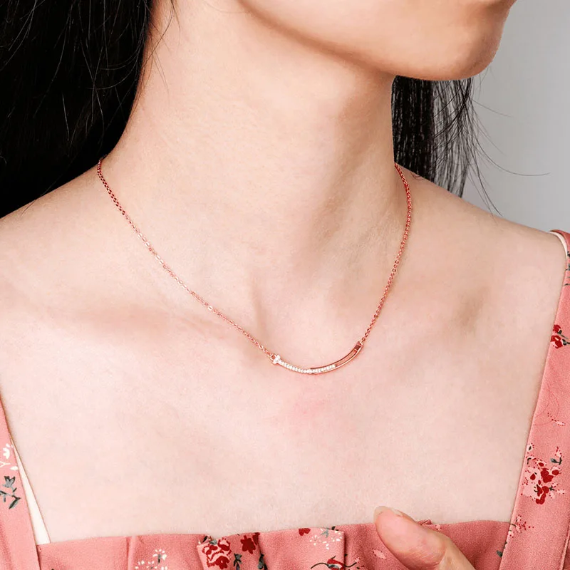 Kolmnsta Trendy Zirkonia Lächeln Charme Anhänger Halskette Für Frauen Geometrische Halsketten Schlüsselbein Kette Mode Schmuck Geschenke – Detail 2