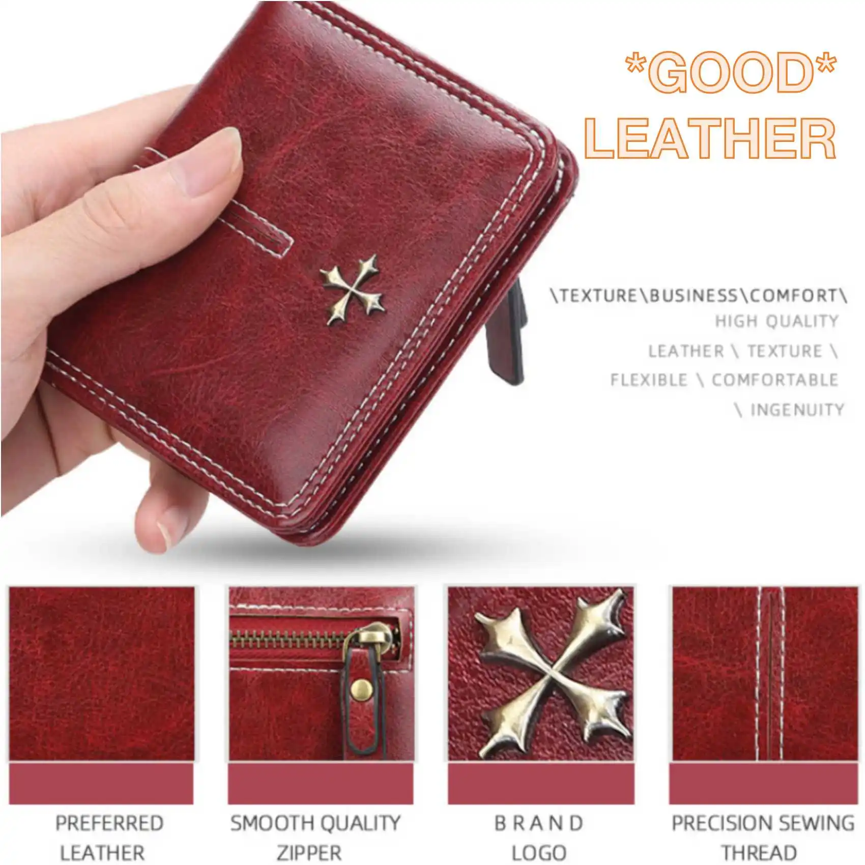 Womens Oil Wax Skin Short Wallet - Multi-Card Zipper Coin Purse