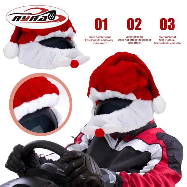 Bonnet de Noel pour casques de moto avec cordon de fixation