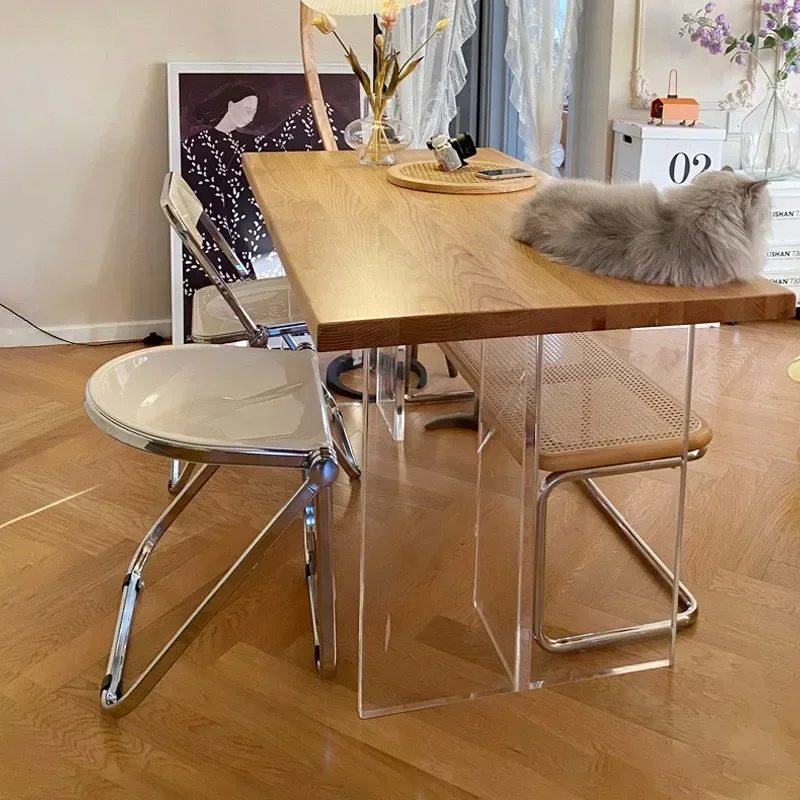 Plastic Dining Chair Acrylic Transparent Folding Office Metal Leg Small Stackable Chairs Green Cadeira Restaurant Furniture