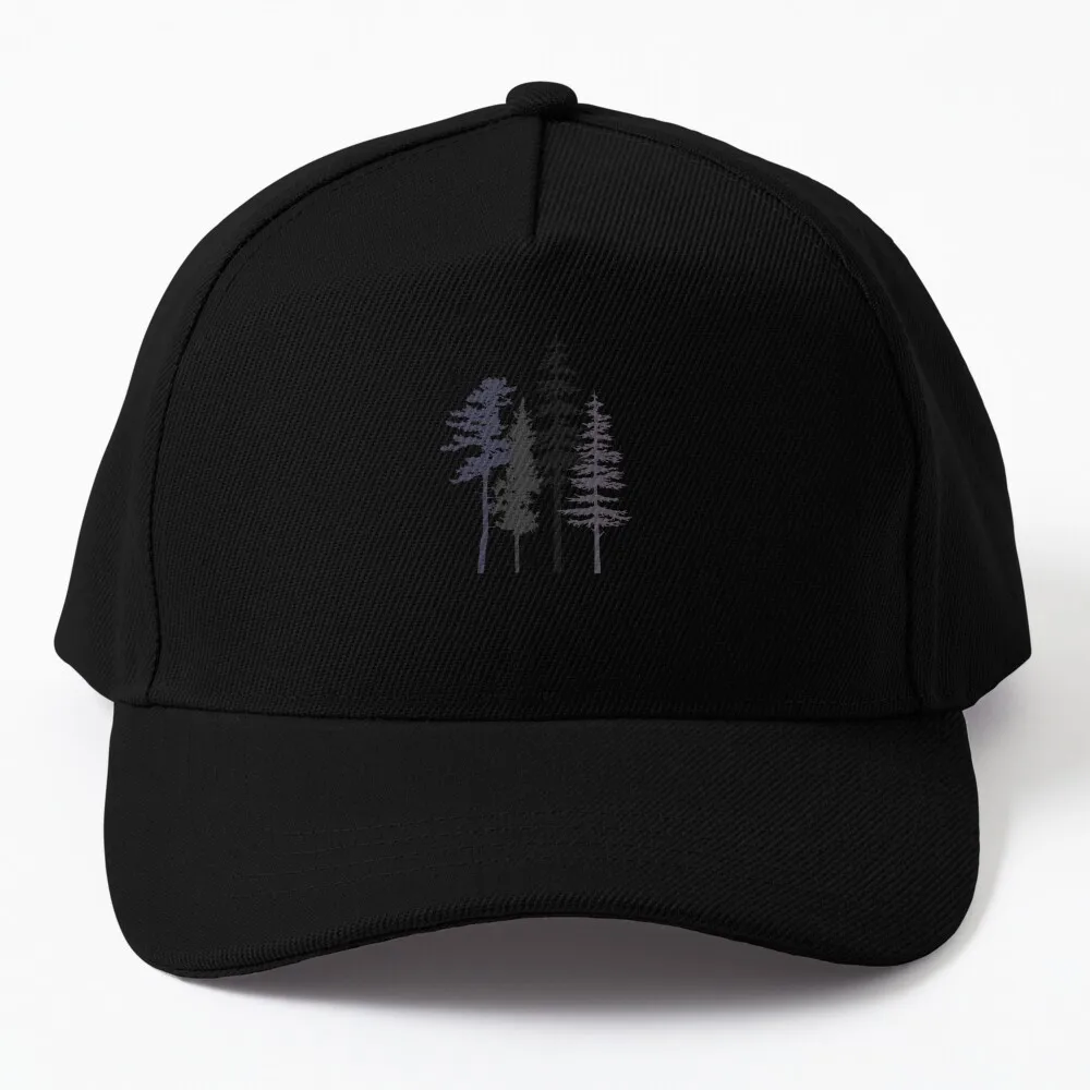 

Muskoka Serenity: Elegant Pine & Spruce Tree Silhouettes with Text Design Baseball Cap Golf Wear Trucker Hat Women's Hat Men's