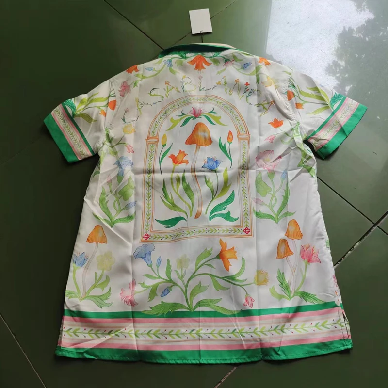

GYM Colorful Floral CASABLANCA Logo Short Shirt Multi Flower Print Hawaii Beach Style Men Women Oversize Holiday Seaside Surf Sh