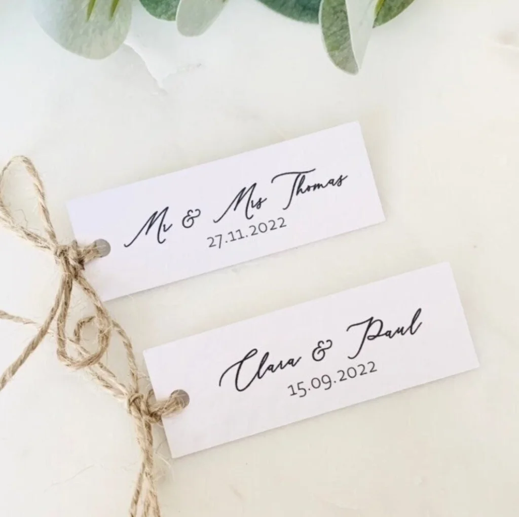 50 Pezzi Di Etichette Per Bomboniere Moderne Con Spago-Etichette Di Ringraziamento Per Matrimoni-Monocromatiche-Minimaliste-Semplici