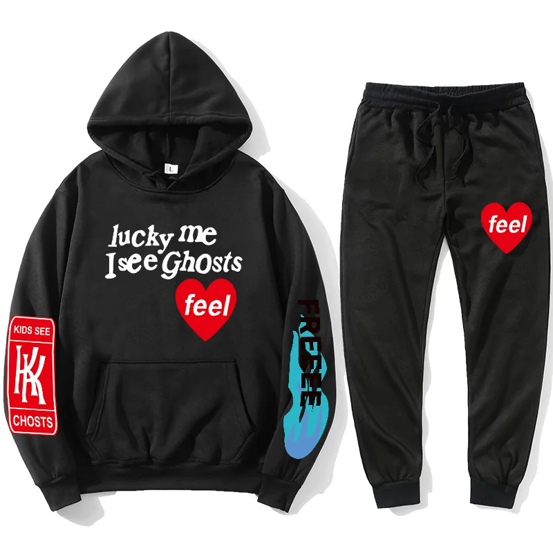Graffiti letter print spring and autumn Sweatshirt lucky me I see ghosts men's Hoodie women's 2021 new casual Hoodie