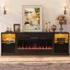 70” Fireplace TV Stand Modern Entertainment Center with 36" Electric Fireplace & LED Lights, Fluted Media TV Console Table 1