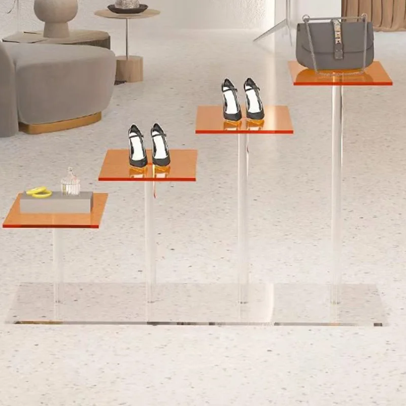 

custom，acrylic clothing store water Taichung island display table transparent shoe bag storage shelf window boutique display