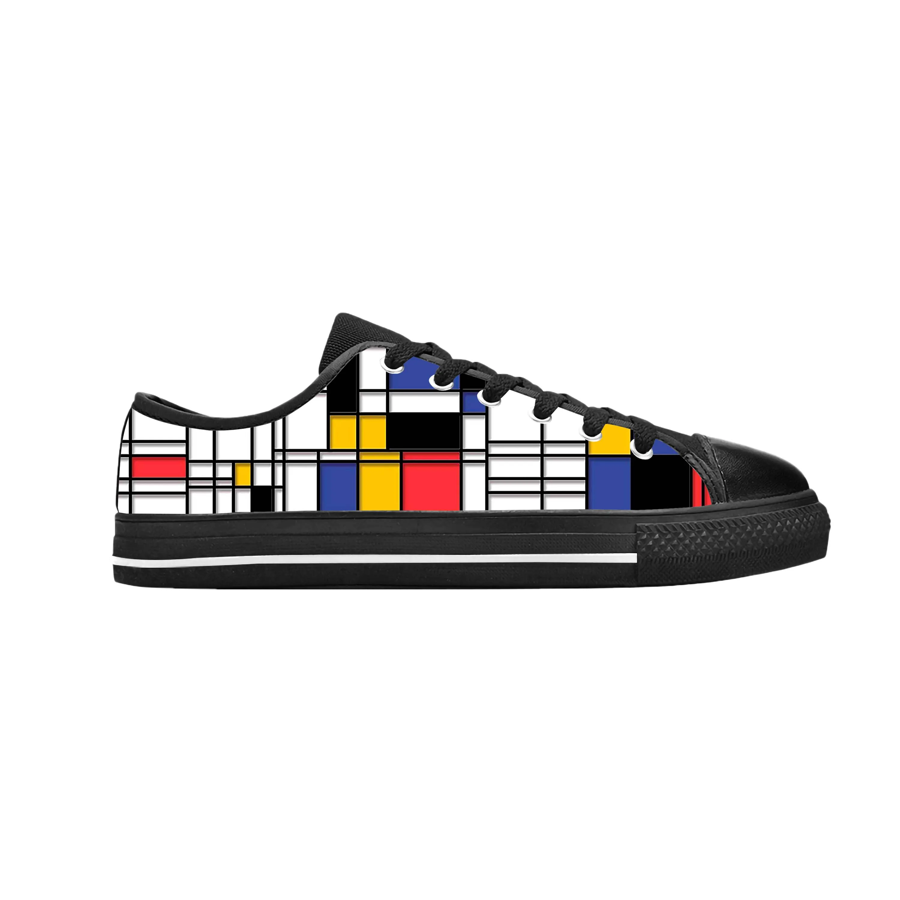 Piet Mondrian Pattern Painting Art Abstract Funny Casual Cloth Shoes Low Top Comfortable Breathable 3D Print Men Women Sneakers