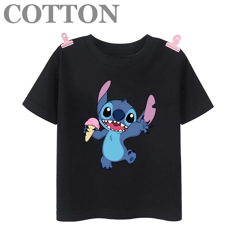 thumbnail image 1 of 2024 Disney Anime Stitch Moda Verano Niños Múltiples Dibujos Animados Algodón Camisetas Cuello Redondo Casual Manga Corta Estampado Patrón, 1 of 5