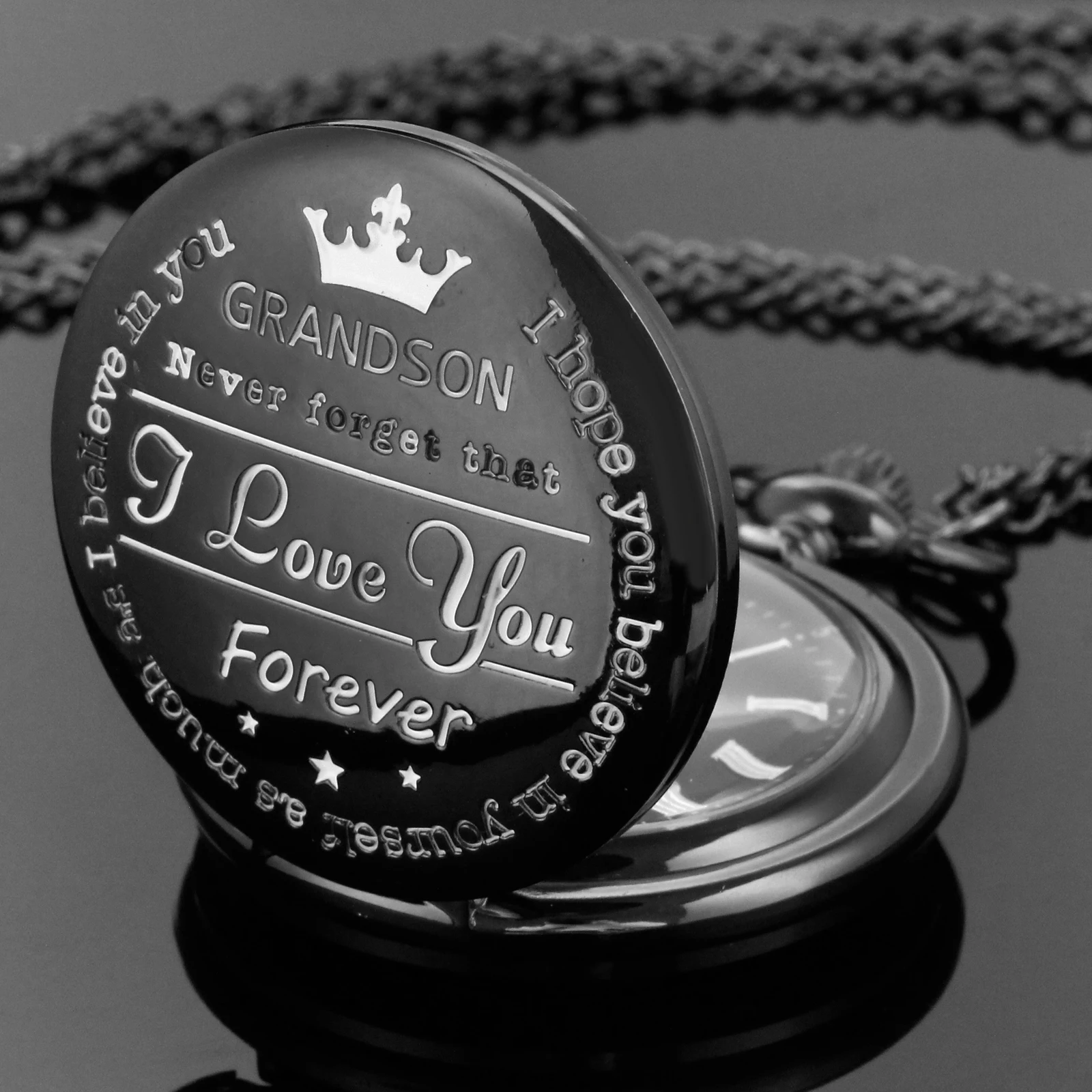 

New Black Grandfather Grandchild Best Gift Quartz Pocket Watch Exquisite Necklace Pendant Fob Chain Men's and Women's Clock