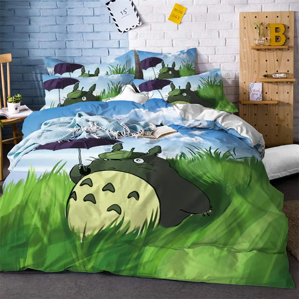 duvet cover queen 3PCS Cartoon Anime Totoro Cat Bedding Set My Neighbor Totoro 3D Print Duvet Cover Quilt Covers Pillowcase for Kids Children double duvet covers Bedding Sets