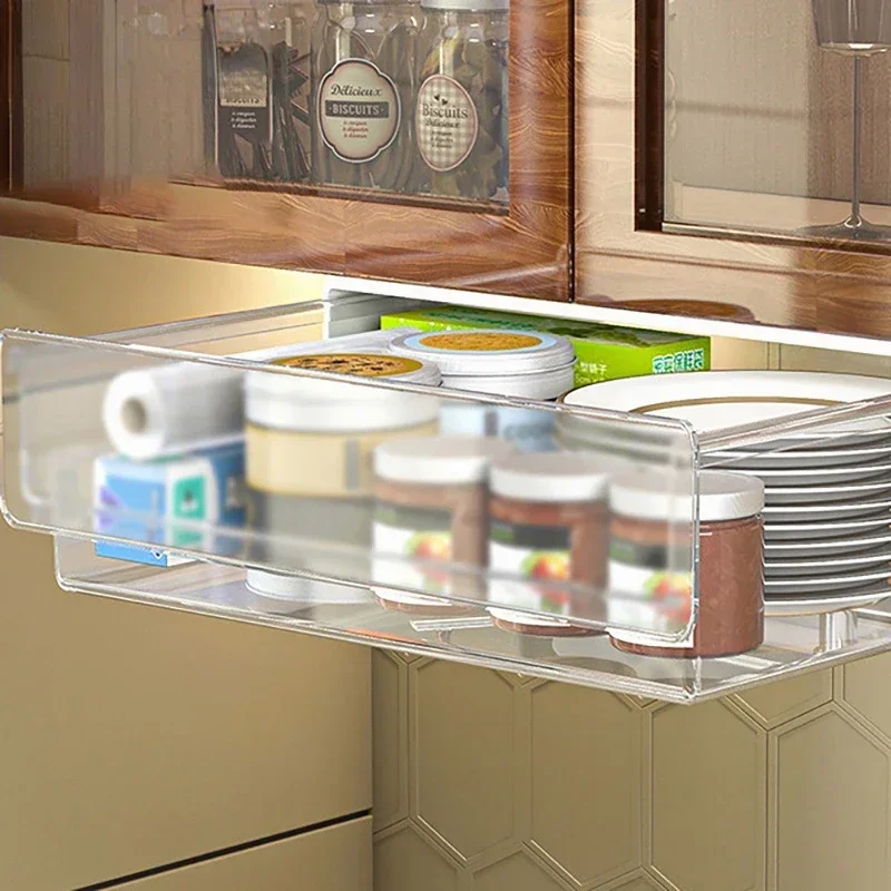 Under Desk Hidden Drawer Box Plastic Kitchen Storage Holder Desk Organizer Memo Pen Stationery Storage Box Case Storage Drawers