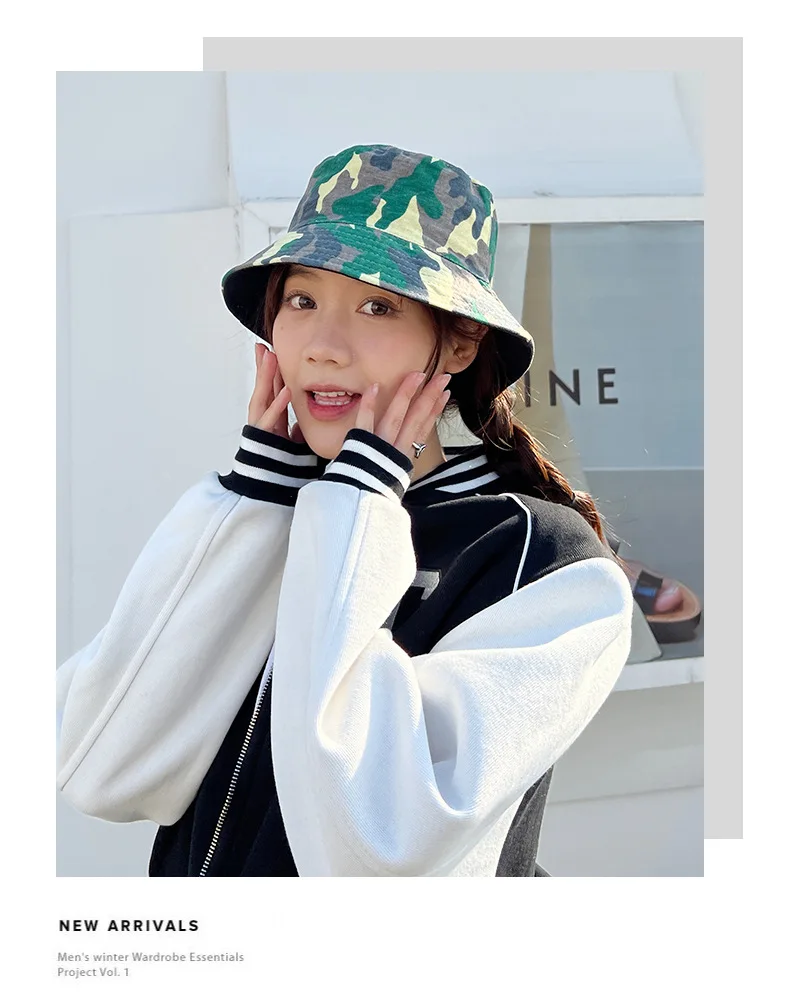 Bucket Hat Cotton Multicolor Camouflage Female's Casual Fashion Shade Fisherman Hat Travel Hiking Picnic Fishing Hat Foldable fuzzy bucket hat