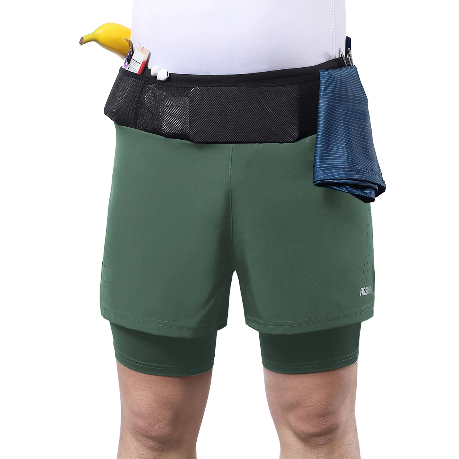 Arsuxeo Men 2 in 1 Running Shorts High Waist Athletic Shorts Sport Shorts Workout Shorts with Pockets for Gym Jogging Tennis 3