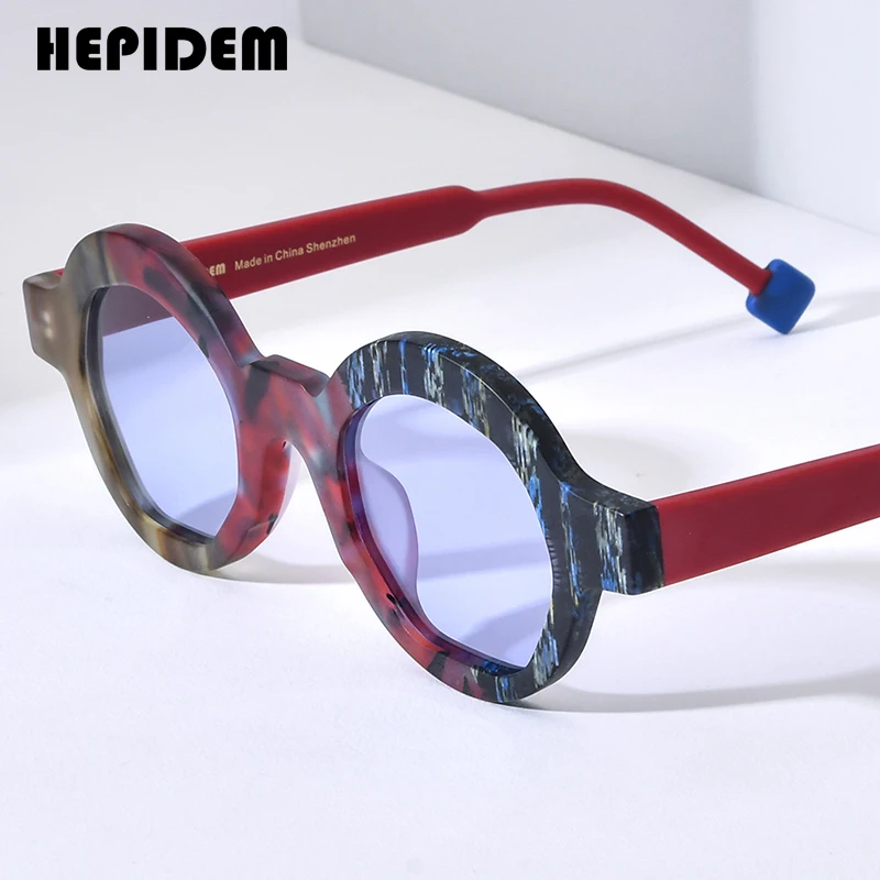 

HEPIDEM Acetate Polarized Sunglasses Men Color Matte Retro Trendy Irregular Round Sun Glasses UV400 2024 New Women Shades H9355T