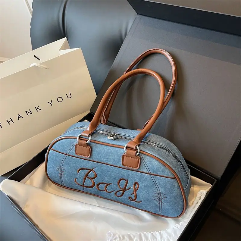 HAEX Fashion Women Shoulder Bags 2023 New LA Style Vintage Letter Embroidery Underarm Bolso Mujer Large Capacity Boston Bag