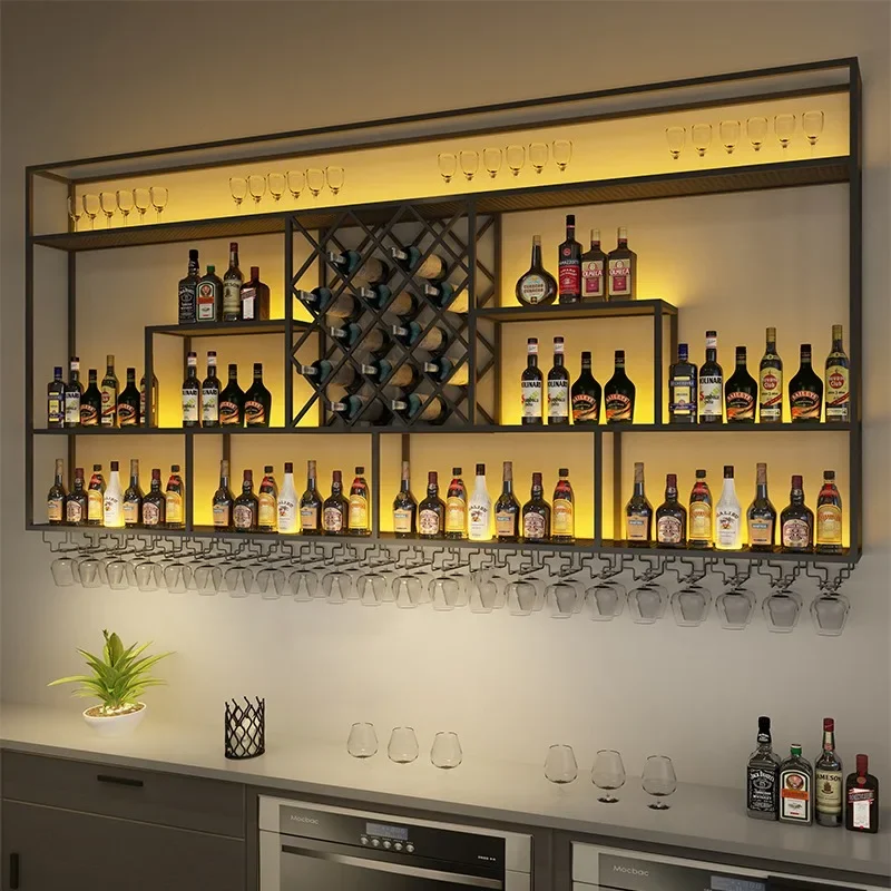 Wrought Iron Wine Cabinet Industrial Wine Rack Bar Display Cabinets Restaurant Storage Showcase Vitrina Bar Furniture