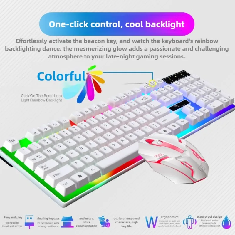게이머 키보드 및 마우스 콤보 세트 RGB LED 104키 유선 게이밍 키보드 마우스 세트 노트북 데스크탑 PC 태블릿용