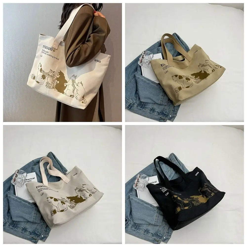 

Letter Cat Tote Bag Elegant Canvas Print Animal Handbag Shopping Bag Lunch Bag Canvas Shoulder Bag Travel