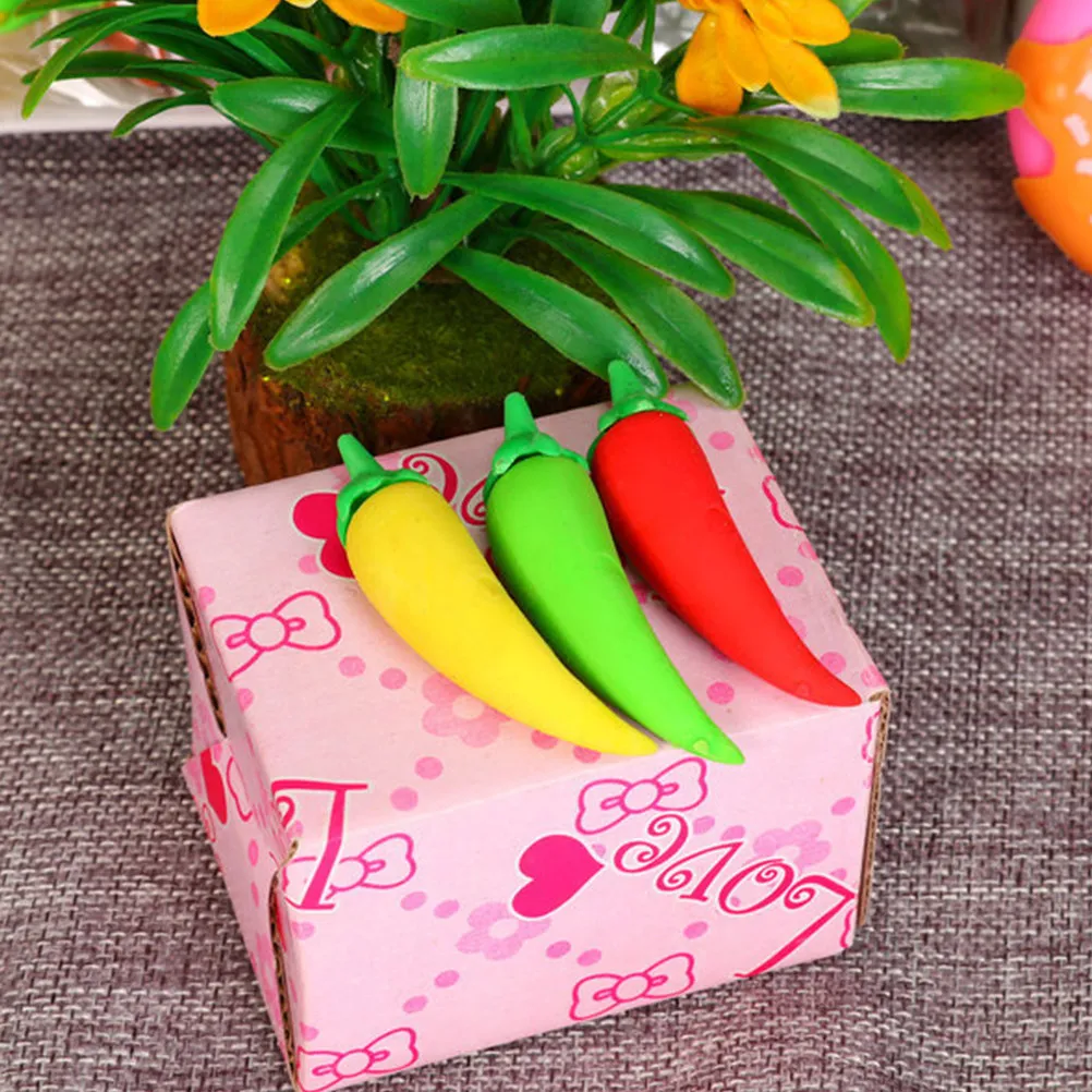 24Pcs 재미있는 음식 지우개 미니 레드 칠리 모양 소프트 Tpr 지우개 공예 지우기용 책상 장식 교실 상품 카와이 문구류
